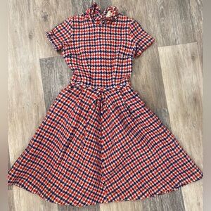 Vintage Girls Red and Blue Houndstooth Dress